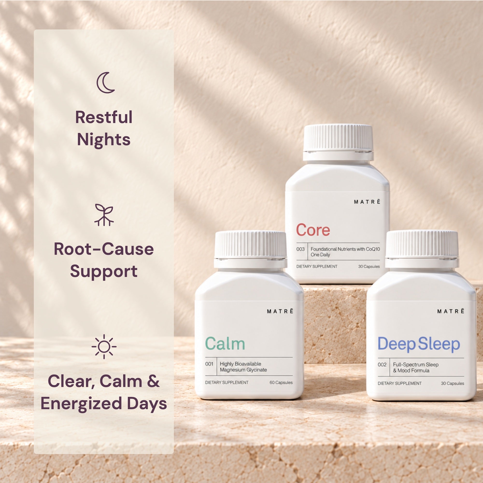 The Matrē Method: Calm, Deep Sleep and Core with Restful Nights, Root-Cause Support, and Clear, Calm & Energized Days benefit stamps