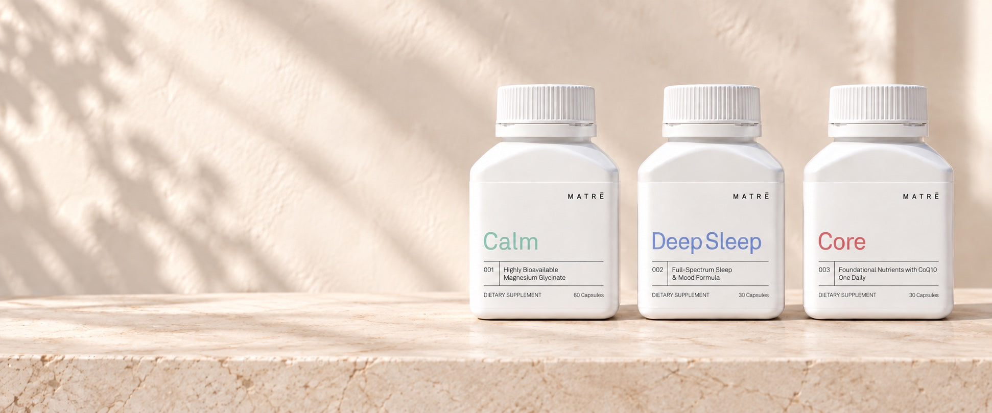 Calm, Deep Sleep and Core bottles